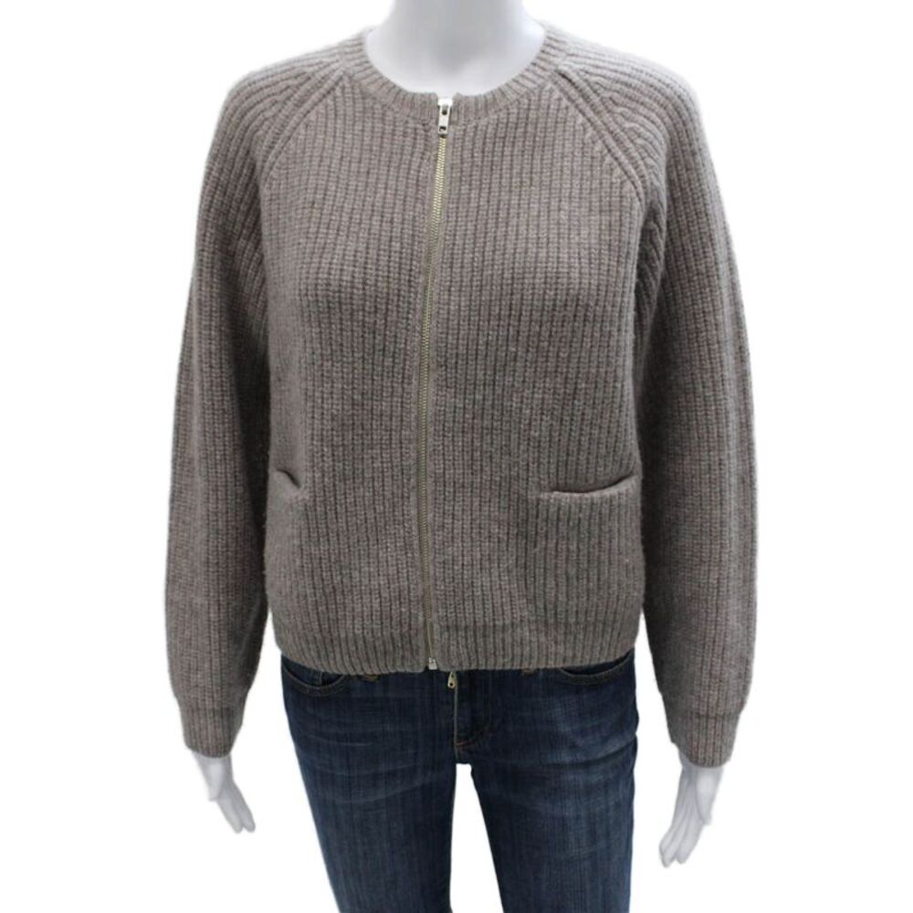 Almina Concept Womens Merino Wool Gray Cardigan Round Neck Long Sleeve Size L